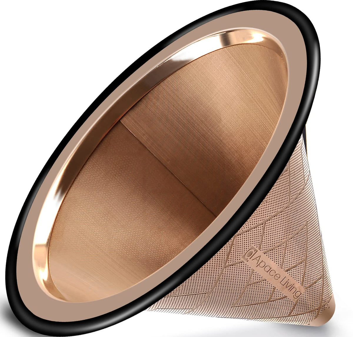 Apace Living coffee dripper with a wide metal base for stable, paperless brewing.