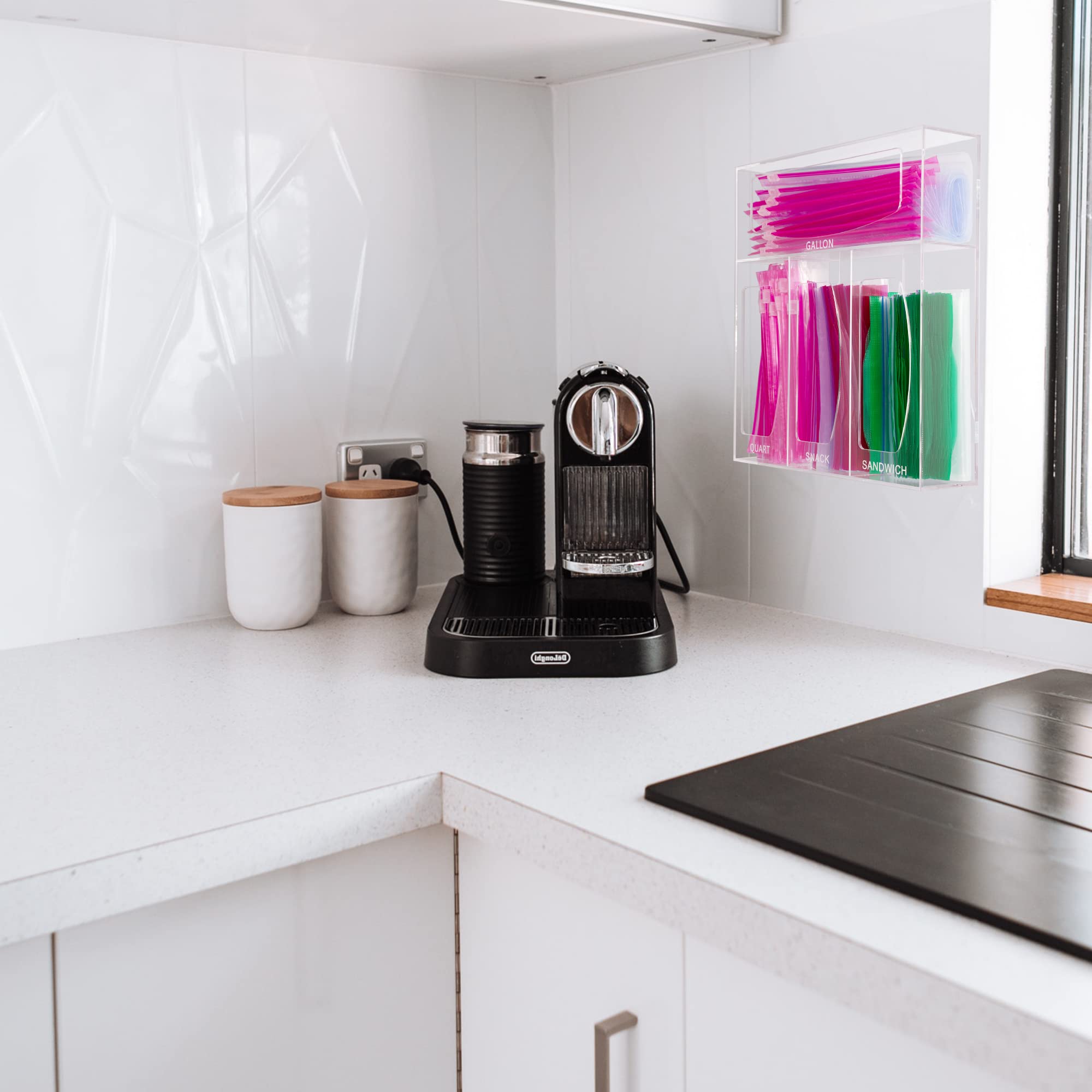 Aphbrada bag organizer mounted on the wall for flexible kitchen setup.