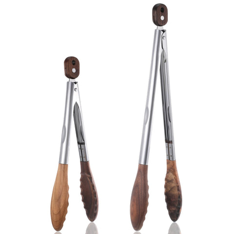 Aphumedc 12in walnut-tip tongs for safe flipping and non-scratch contact.