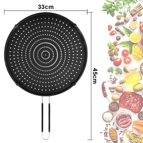 Apidgrowth heat-resistant splatter guard showing universal pan fit.