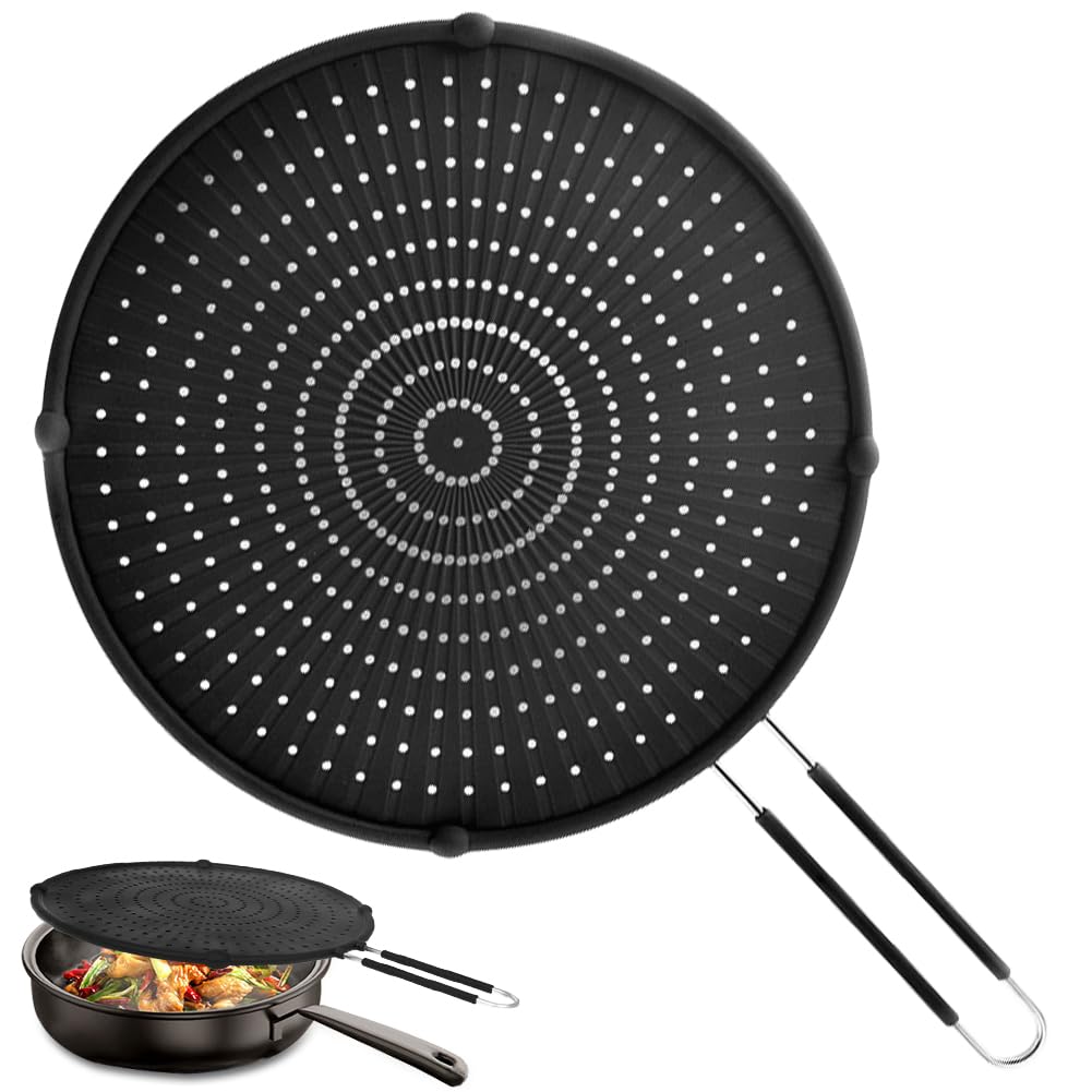 Apidgrowth silicone splatter screen on a frying pan providing oil protection.