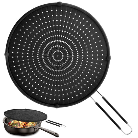Apidgrowth silicone splatter screen on a frying pan providing oil protection.