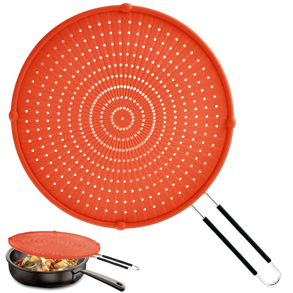 Apidgrowth splatter screen on pan prevents oil splatter during cooking