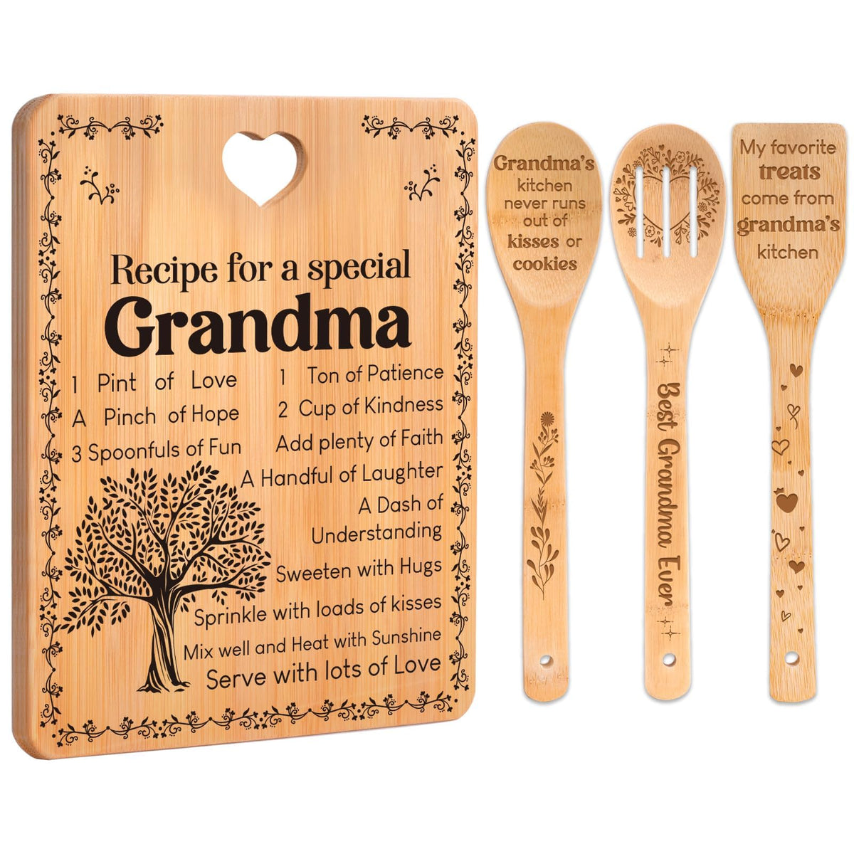 Apjielop grandma cutting board with touching quotes closeup, a keepsake kitchen gift.
