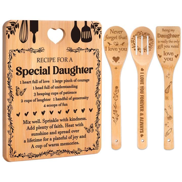 Apjielop cutting board with Recipe for a Special Daughter engraving, a meaningful keepsake