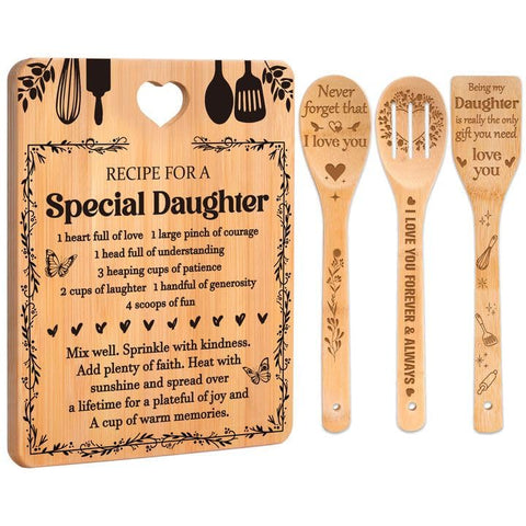 Apjielop cutting board with Recipe for a Special Daughter engraving, a meaningful keepsake