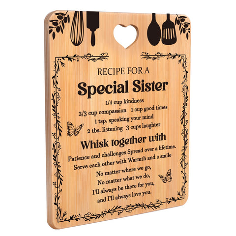 Apjielop cutting board with engraved text and floral design for a heartfelt sister gift.