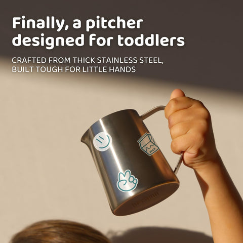 APLAINR mini stainless steel pitcher designed for kids to handle easily.