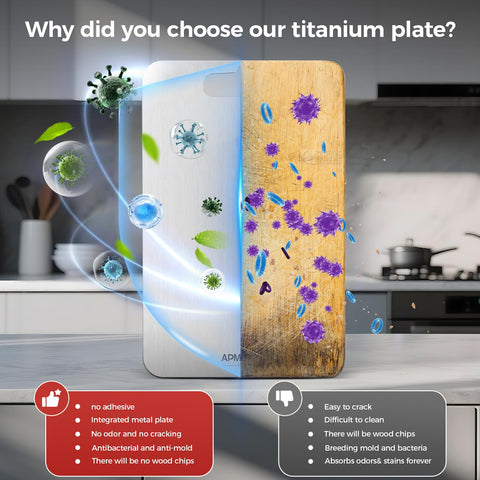 APMRQIB titanium cutting board built from a single piece for lasting durability