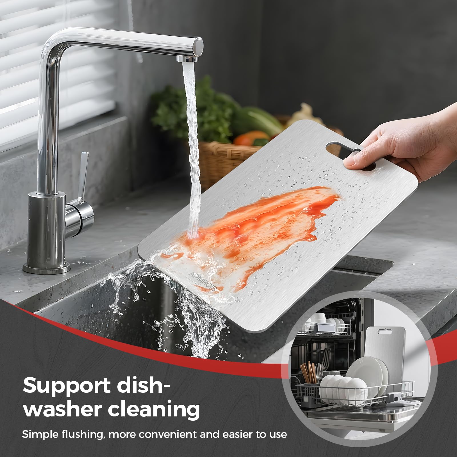 APMRQIB titanium cutting board set surface resists stains and odors with no glue.