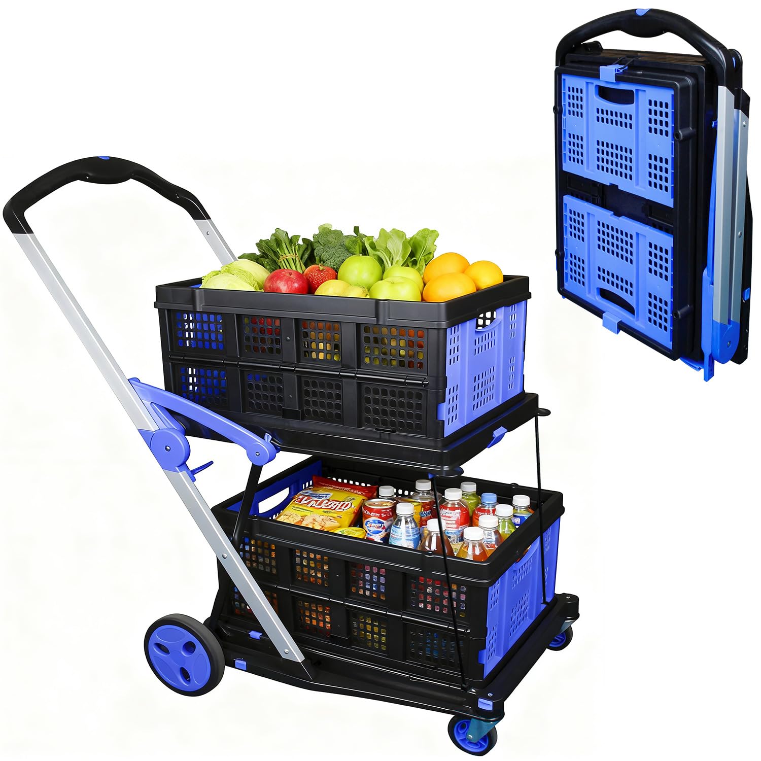 APOXCON shopping cart with two crates for organized groceries during trips
