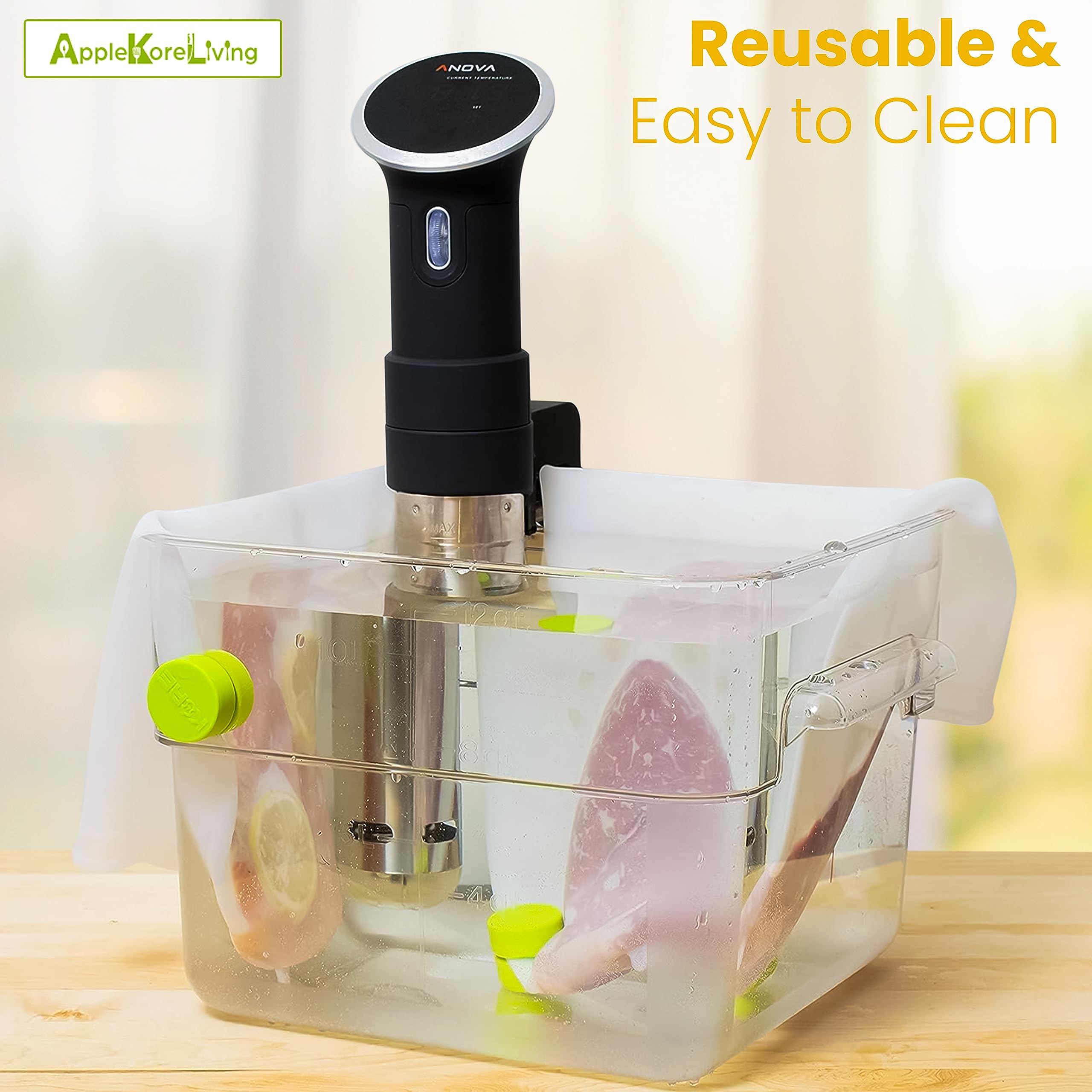 AppleKoreLiving reusable, reversible bags; easy to clean after cooking.