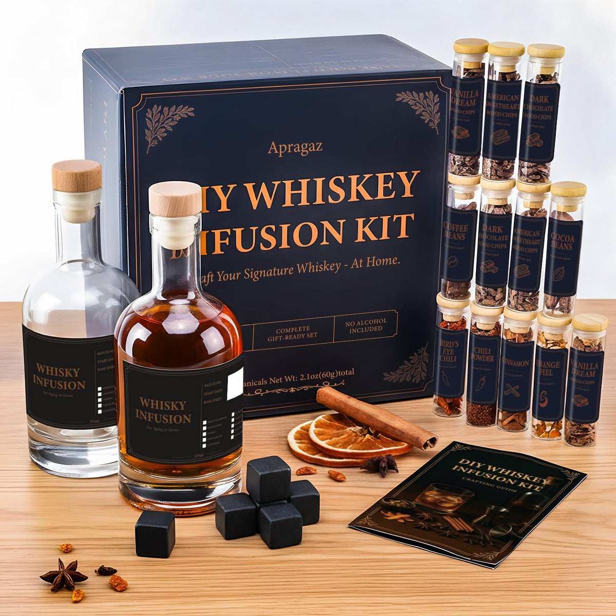 Apragaz whiskey making kit setup for a premium home blending experience.