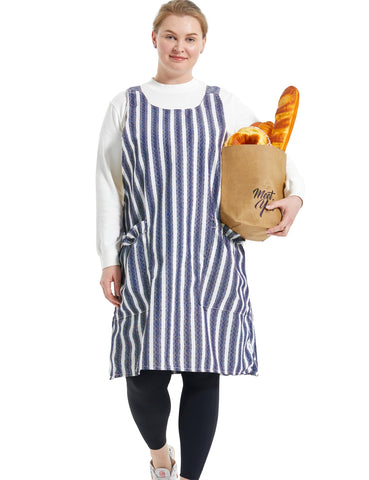 APRONNER cross-back linen apron with built-in straps for all-day comfort.