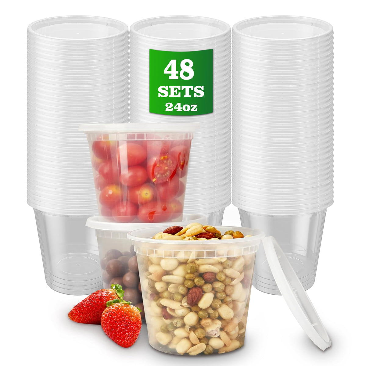 APSIC 24oz deli containers with lids for organized takeout and meal prep.