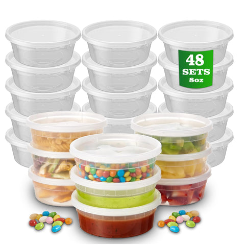 APSIC 8oz deli containers set with lids for takeout storage and portioning.