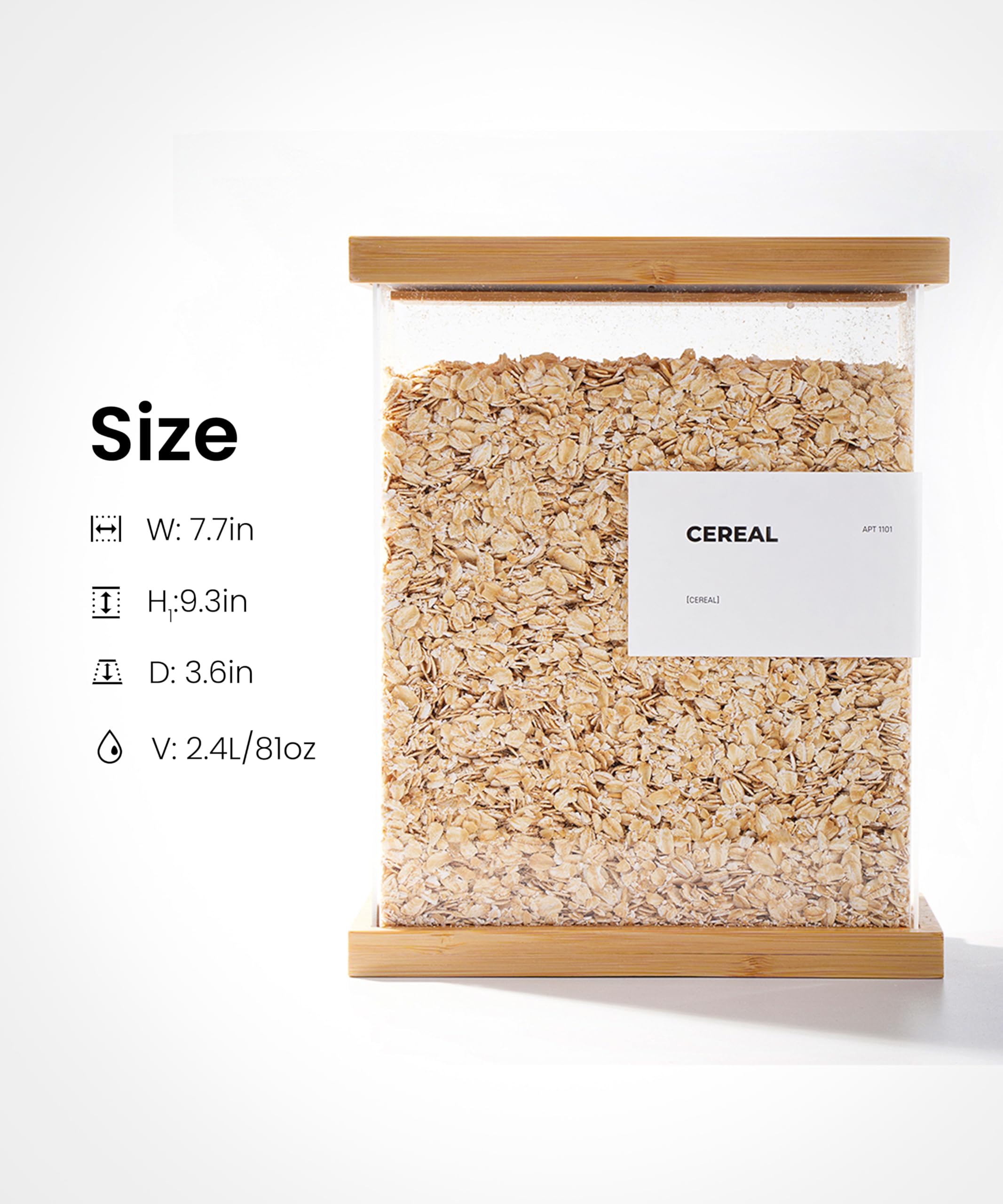 APT 1101 bamboo food dispenser versatile storage for cereals and snacks.