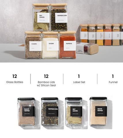 Rectangular glass spice jars by APT 1101 for pantry clarity
