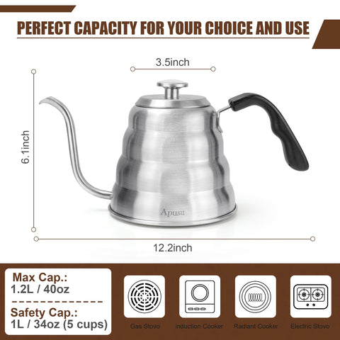 Apusu 304 stainless steel kettle for safety and durability.