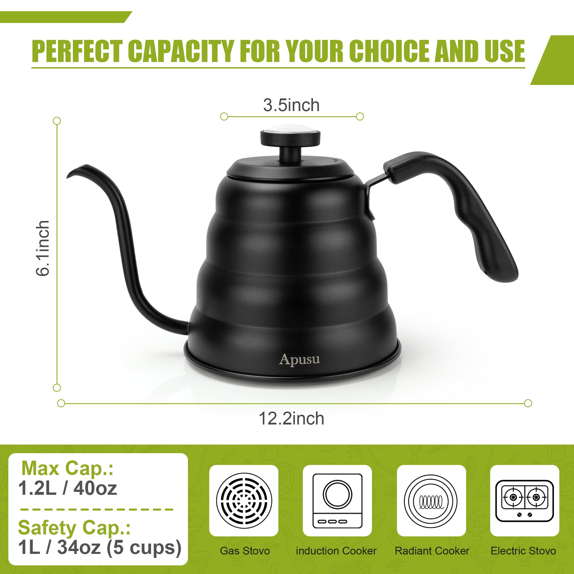Apusu tea kettle anti rust base heats quickly and evenly