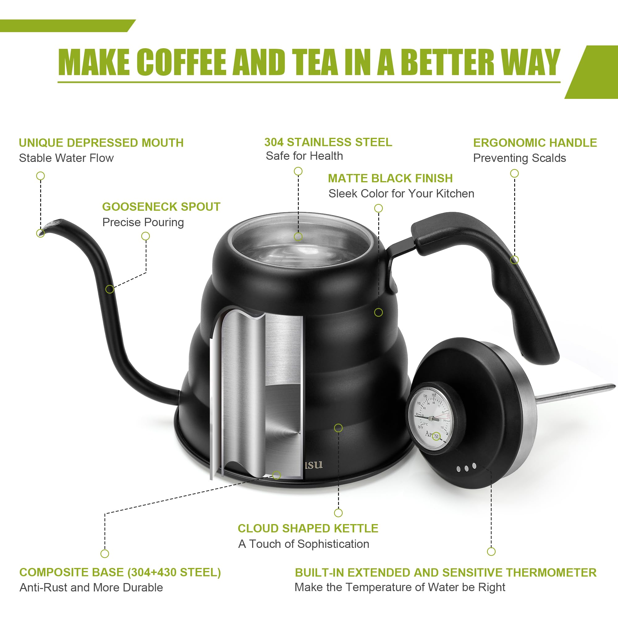 Apusu tea kettle cloud line exterior design adds elegant kitchen style