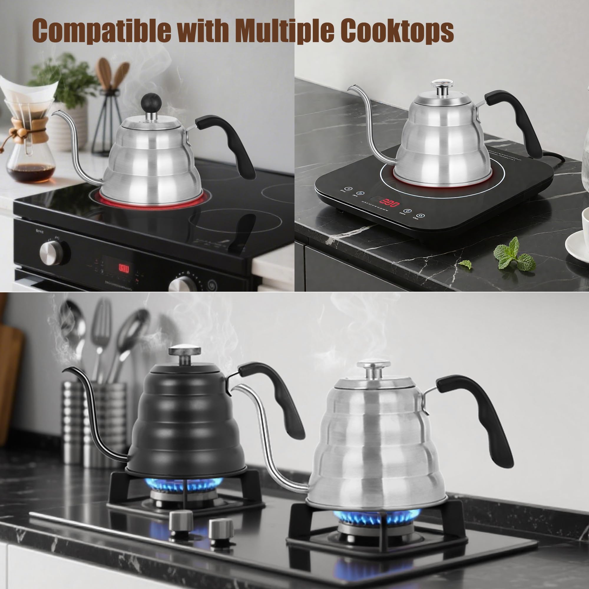 Apusu tea kettle works on induction stoves thanks to multi layer base