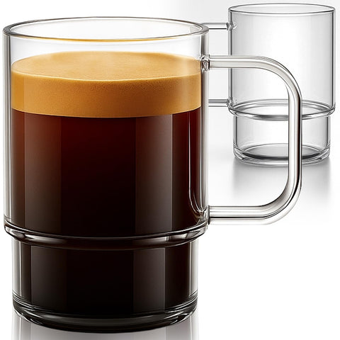 Aquach 22oz stackable glass mug with handle for space-saving storage