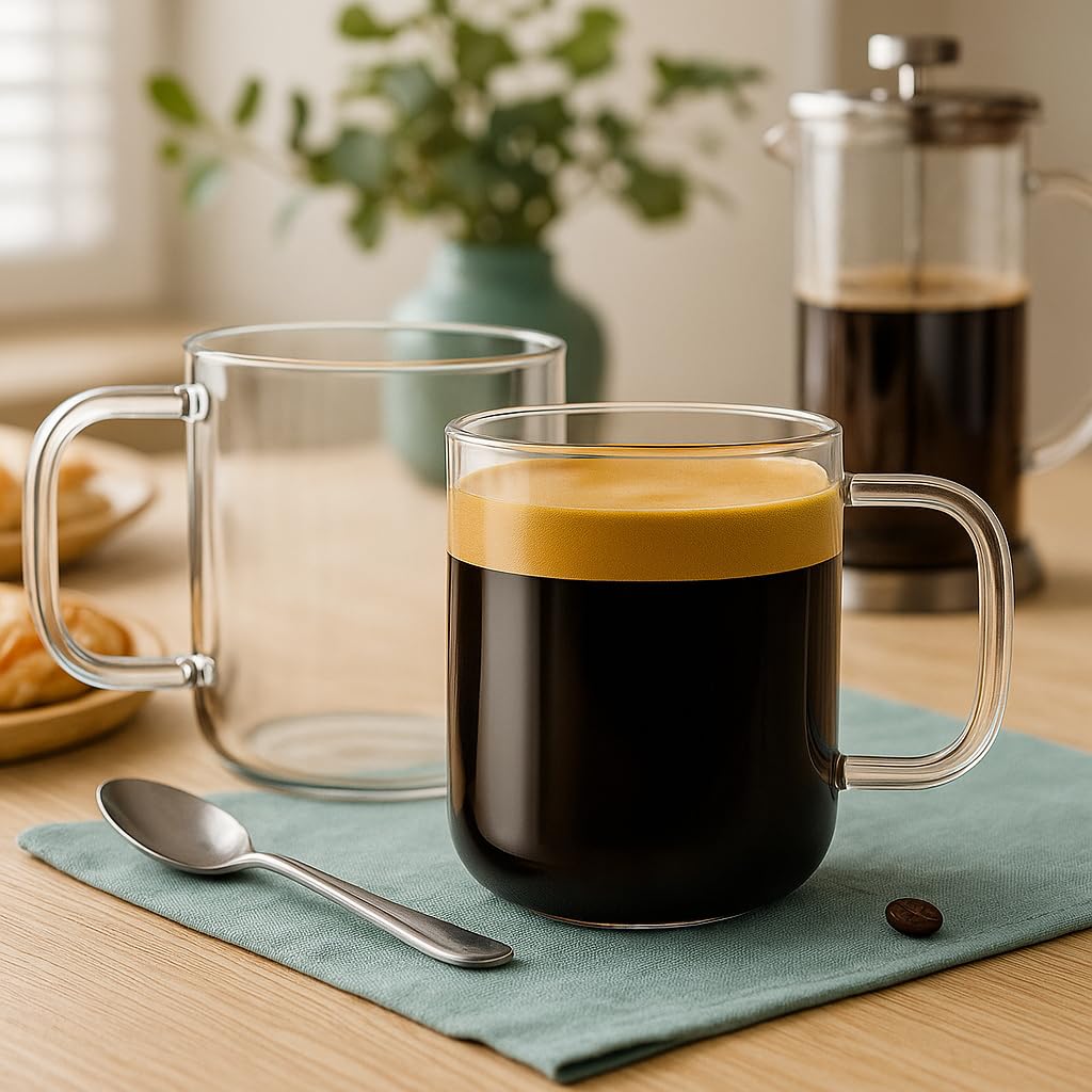 Aquach 16oz glass mug handle detail highlights secure grip for hot drinks