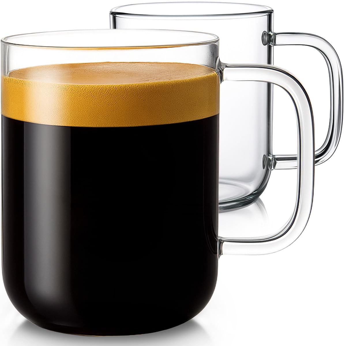 Aquach glass mugs 20oz set with handles, ergonomic grip for hot or cold beverages.
