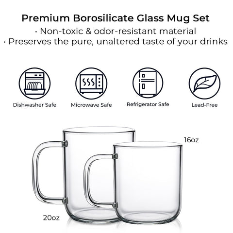 Aquach clear glass mug is microwave and dishwasher safe for easy cleanup.