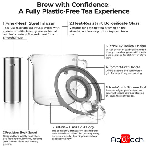 Aquach teapot versatile for blooming teas and tea bags