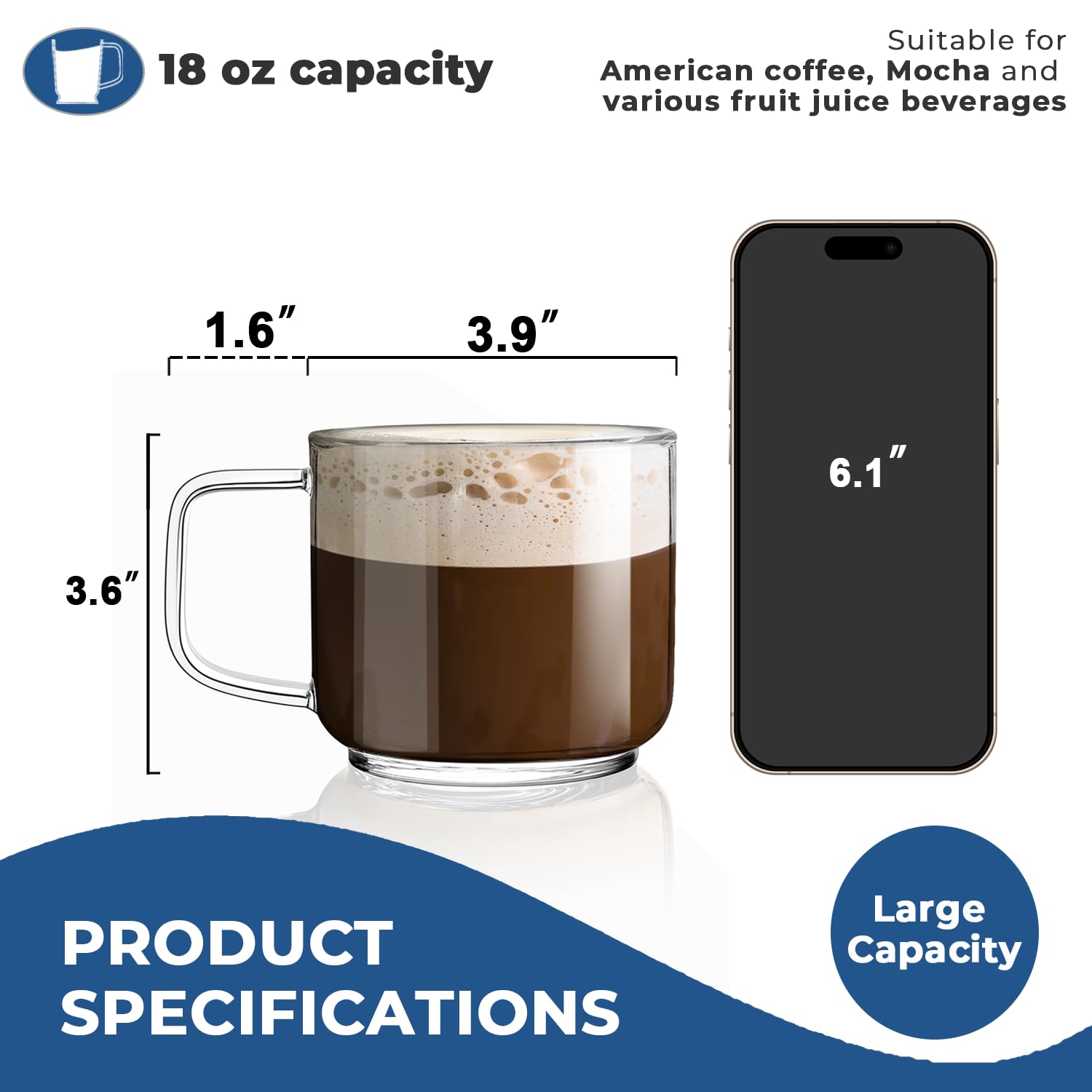 Aquach spacious 18oz mug great for juice or large servings.