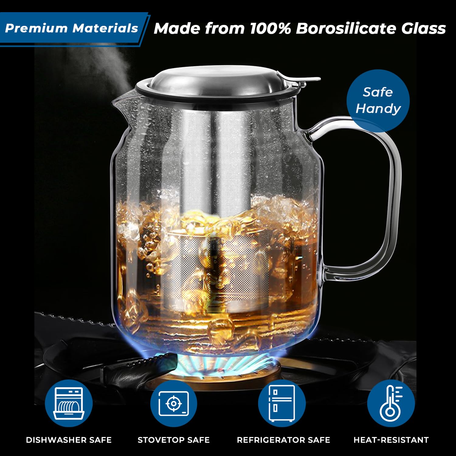 Aquach stovetop-safe teapot with dishwasher-safe glass for easy brewing and cleaning.