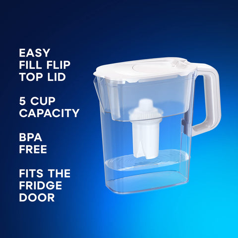 AQUAPHOR compact pitcher white, lid open, easy fill for quick hydration