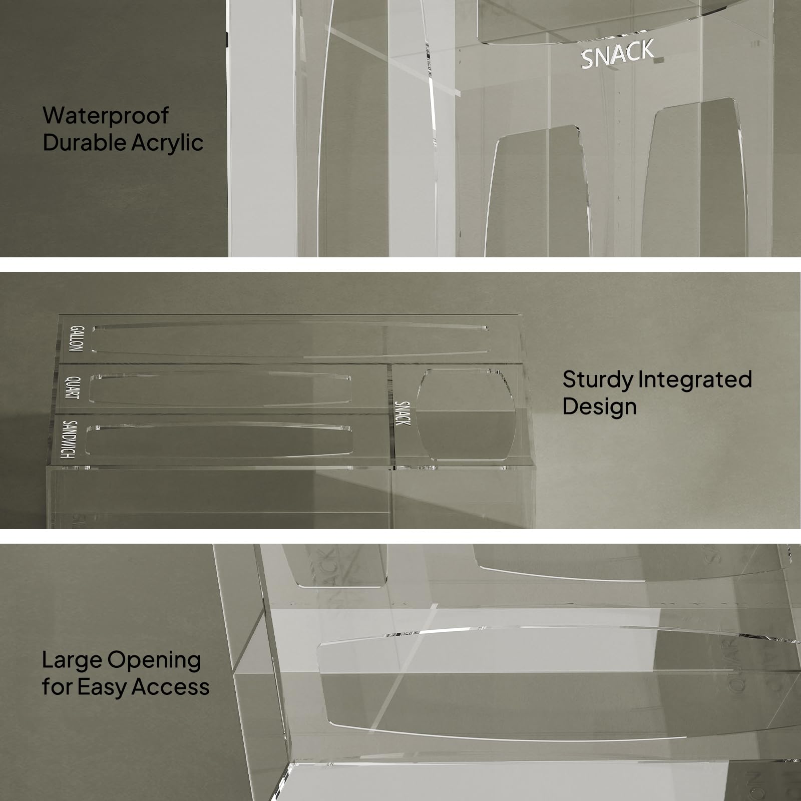 Aquiver anti-skid pads and adhesive keep the organizer steady during drawer pulls.