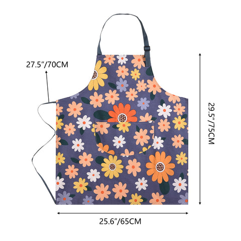 ARBINSON floral apron pockets detail highlighting dual pockets for tools.