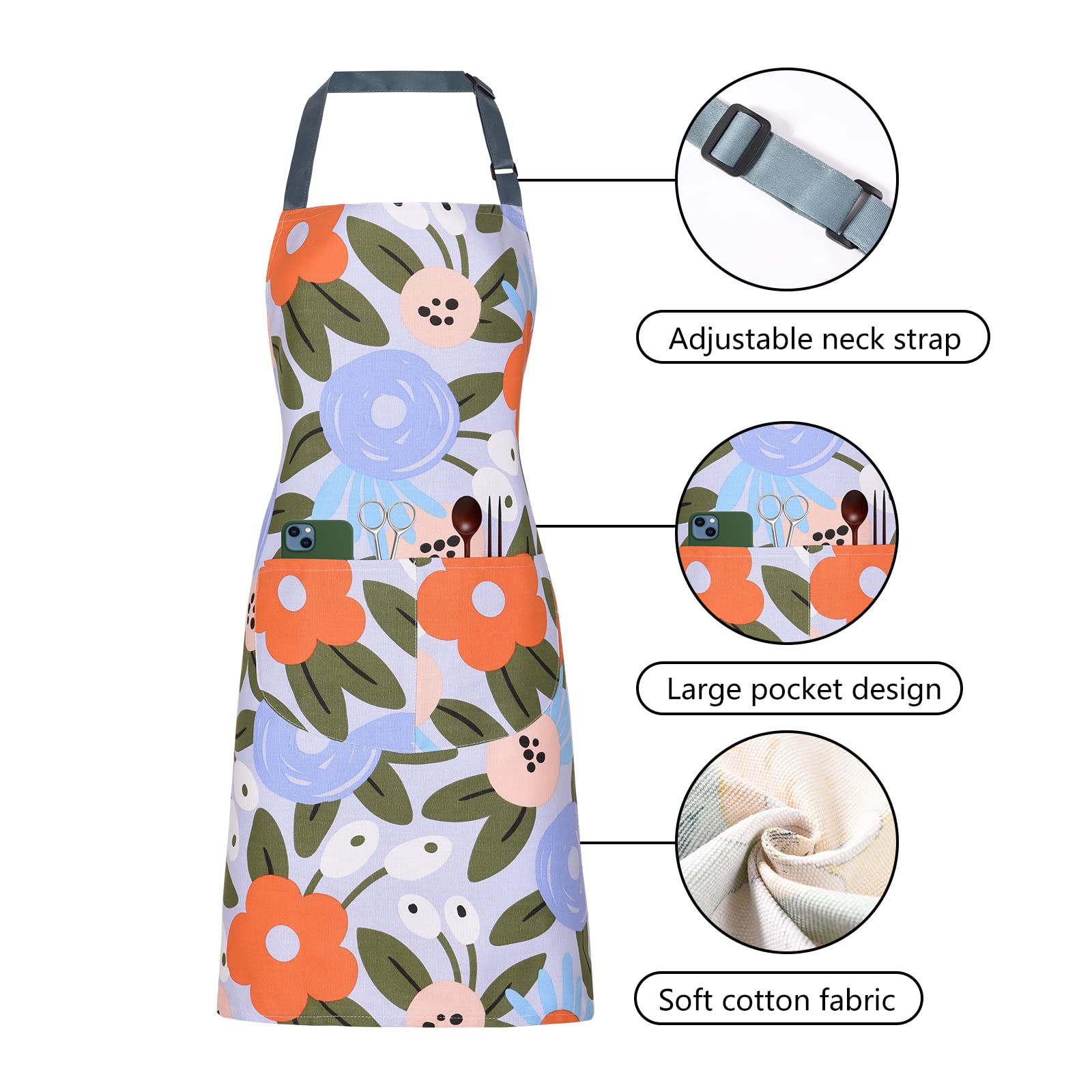 ARBINSON floral apron designed for kitchen use with breathable cotton fabric