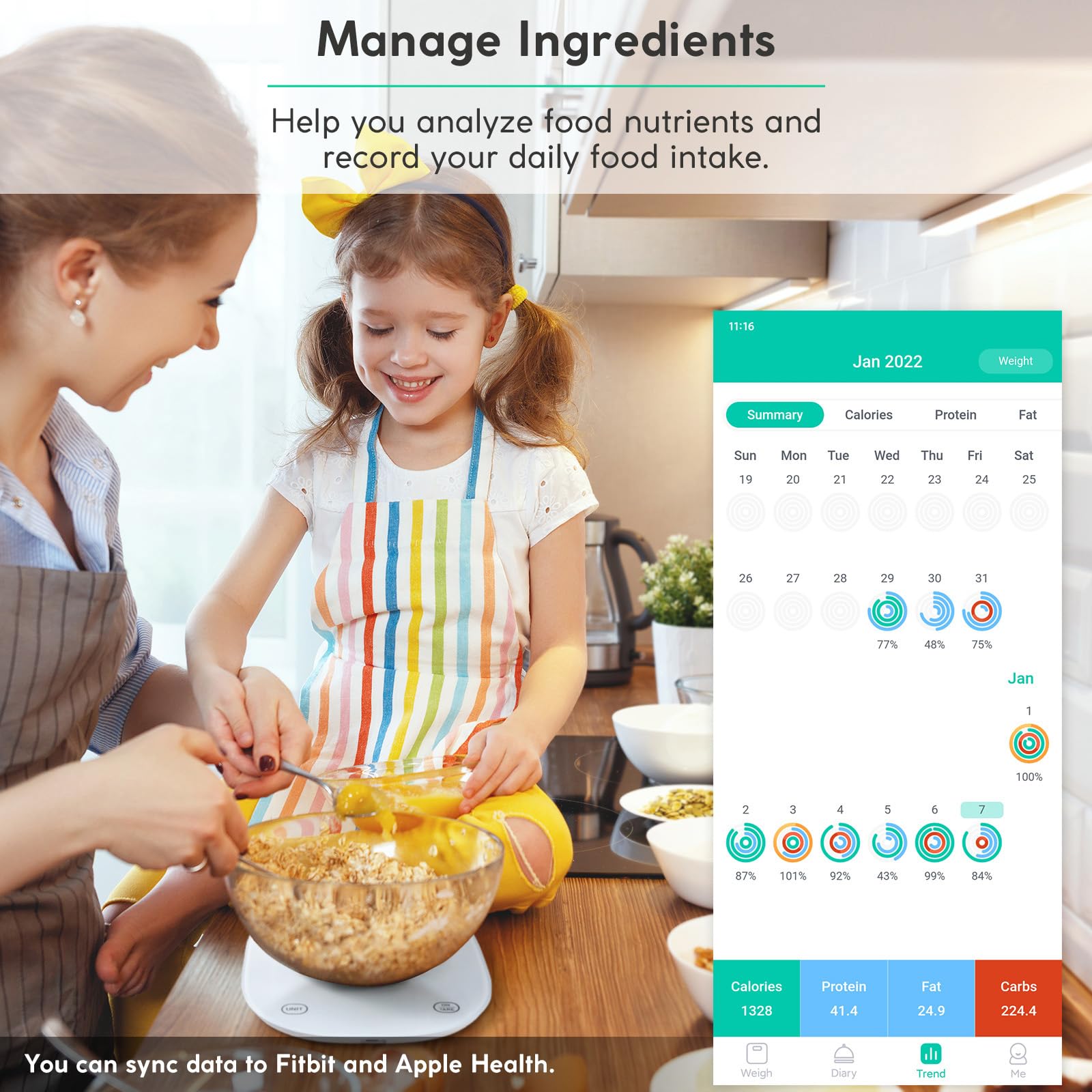 Arboleaf Smart Food Scale precision sensors deliver accurate 0.1oz / 0.5g measurements.