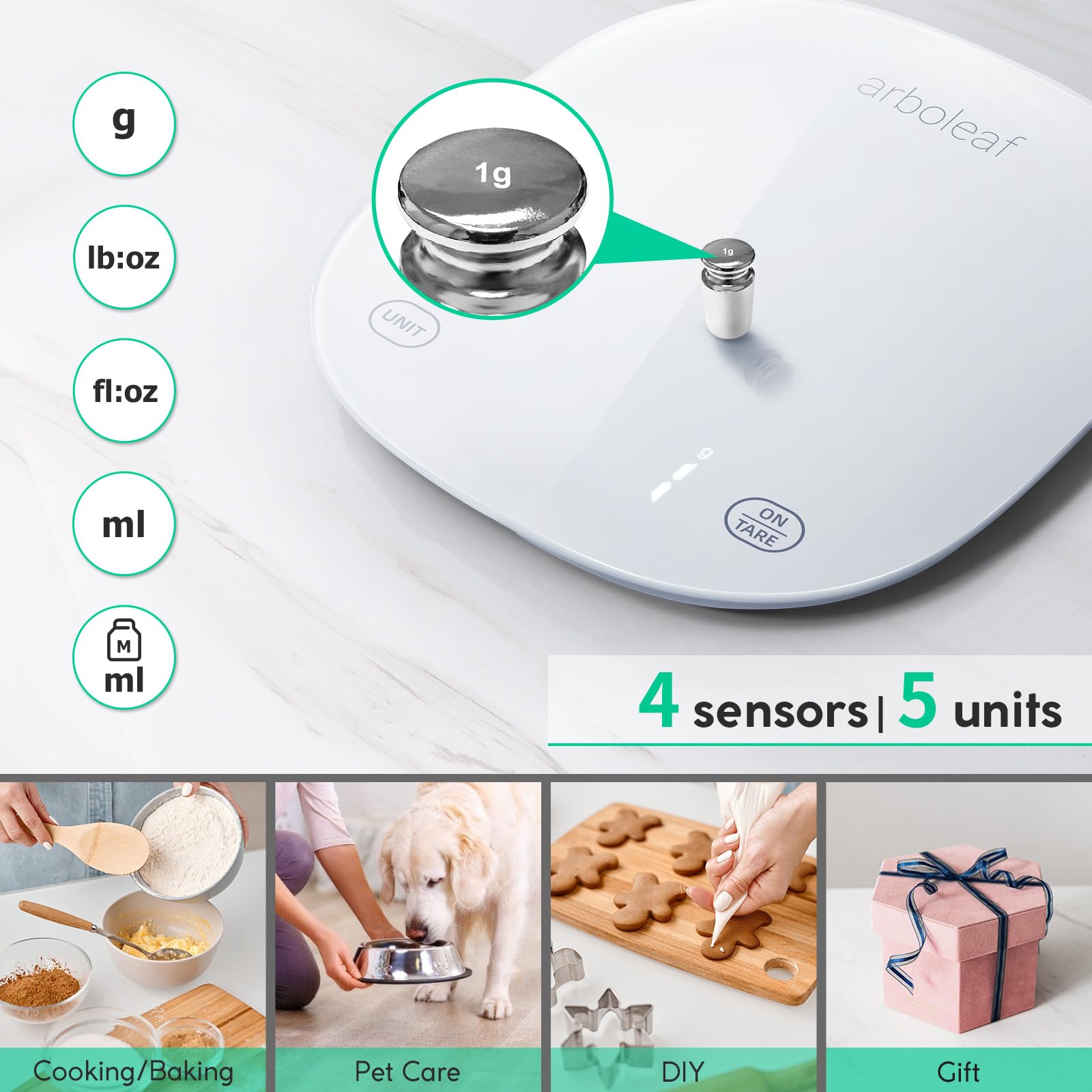 Arboleaf Smart Food Scale USB rechargeable powers the scale for convenient use.