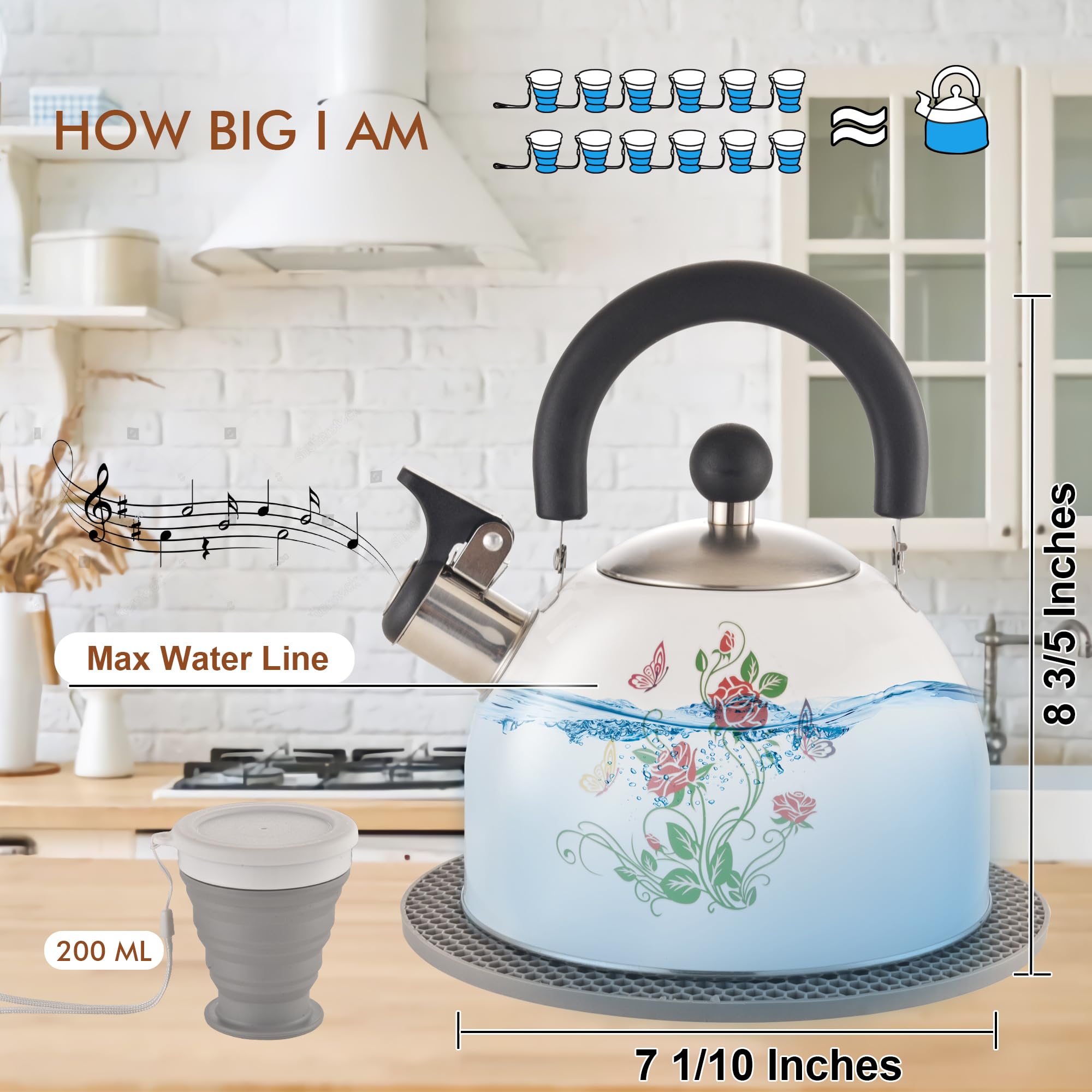 ARC stovetop tea kettle with 2-quart capacity ready for family tea moments.