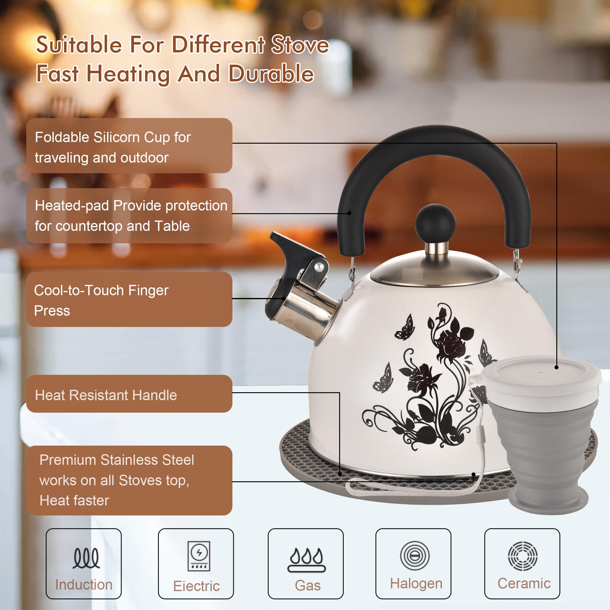 ARC whistling kettle emits a clear alert when the water reaches boil.
