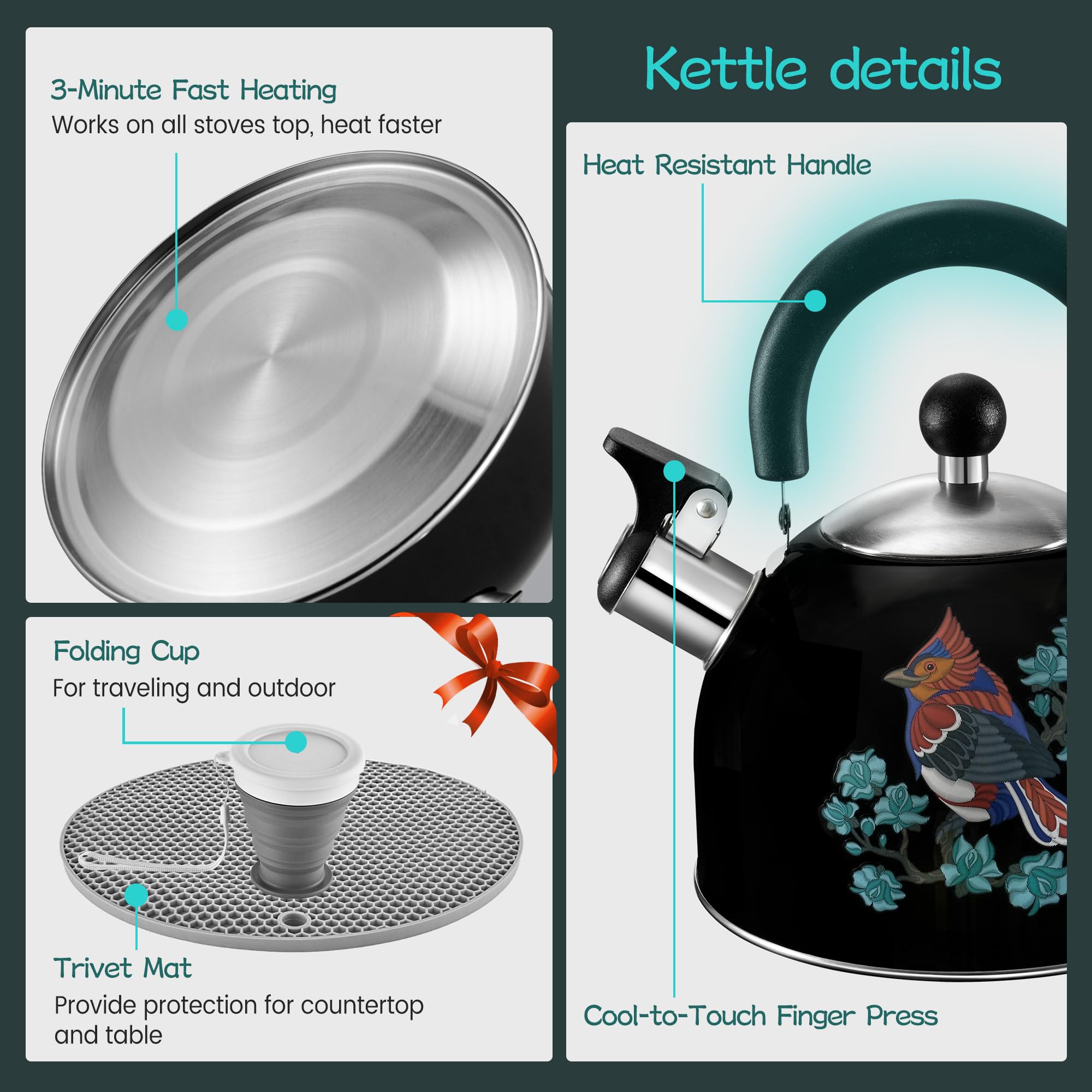 ARC trivet mat and folding cup included for outdoor tea setups