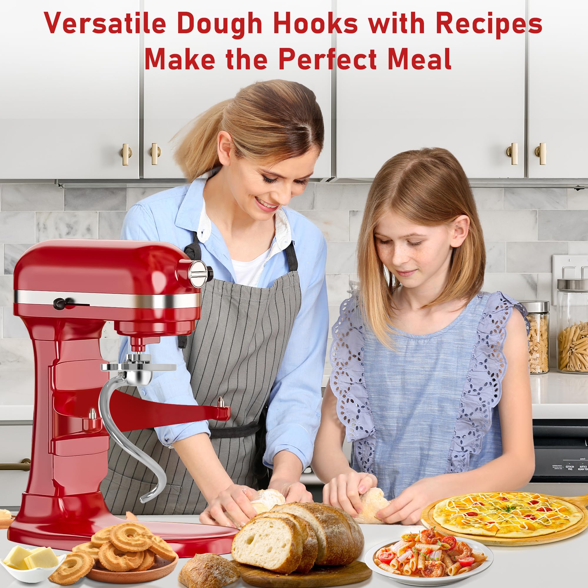 Anti-dough-climb design keeps dough centered during mixing with Arcbt hook.