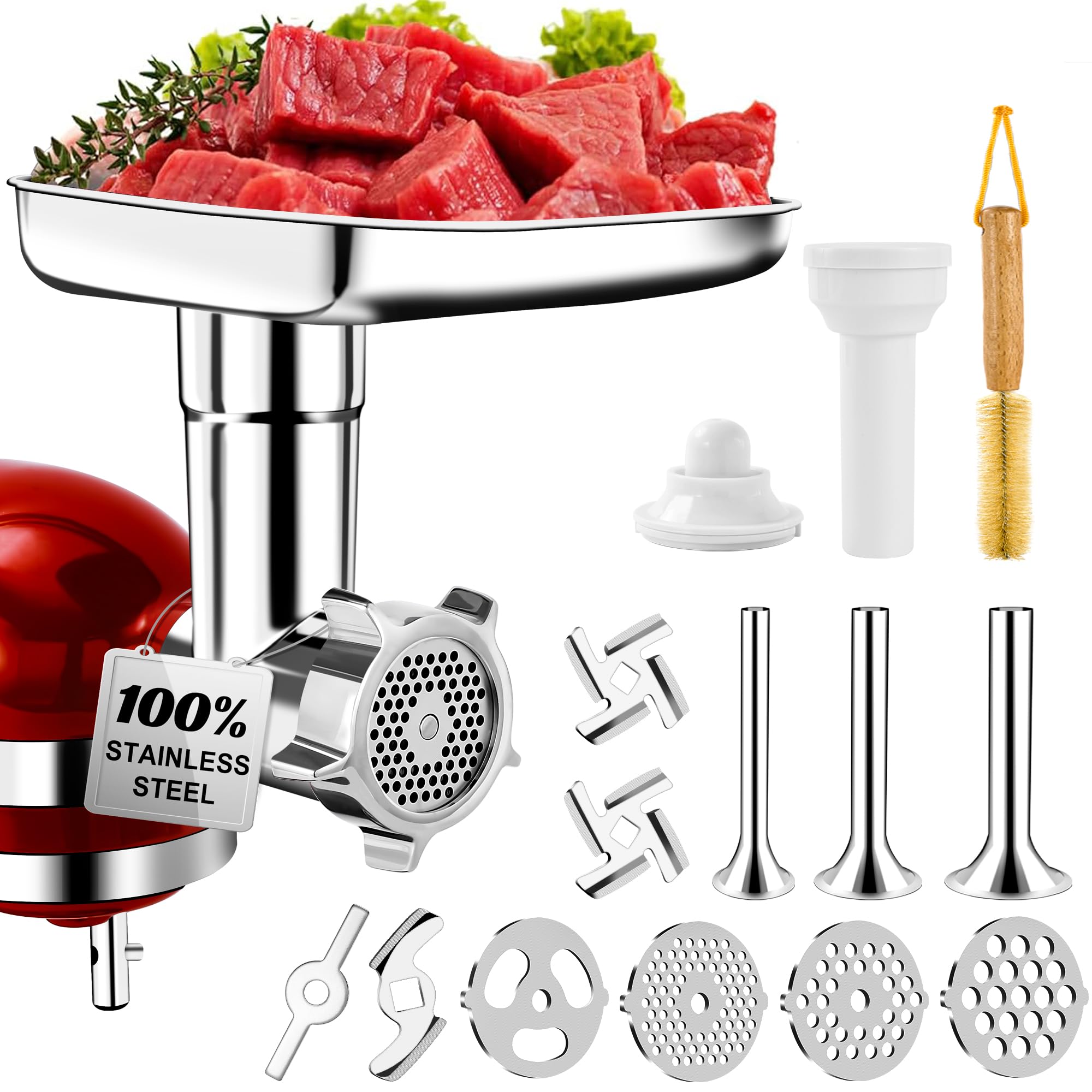 Arcbt meat grinder attachment for KitchenAid, ready for efficient grinding at home.