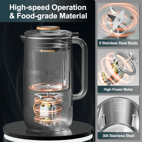 Arcmira 35oz capacity highlights batch-ready plant milks.