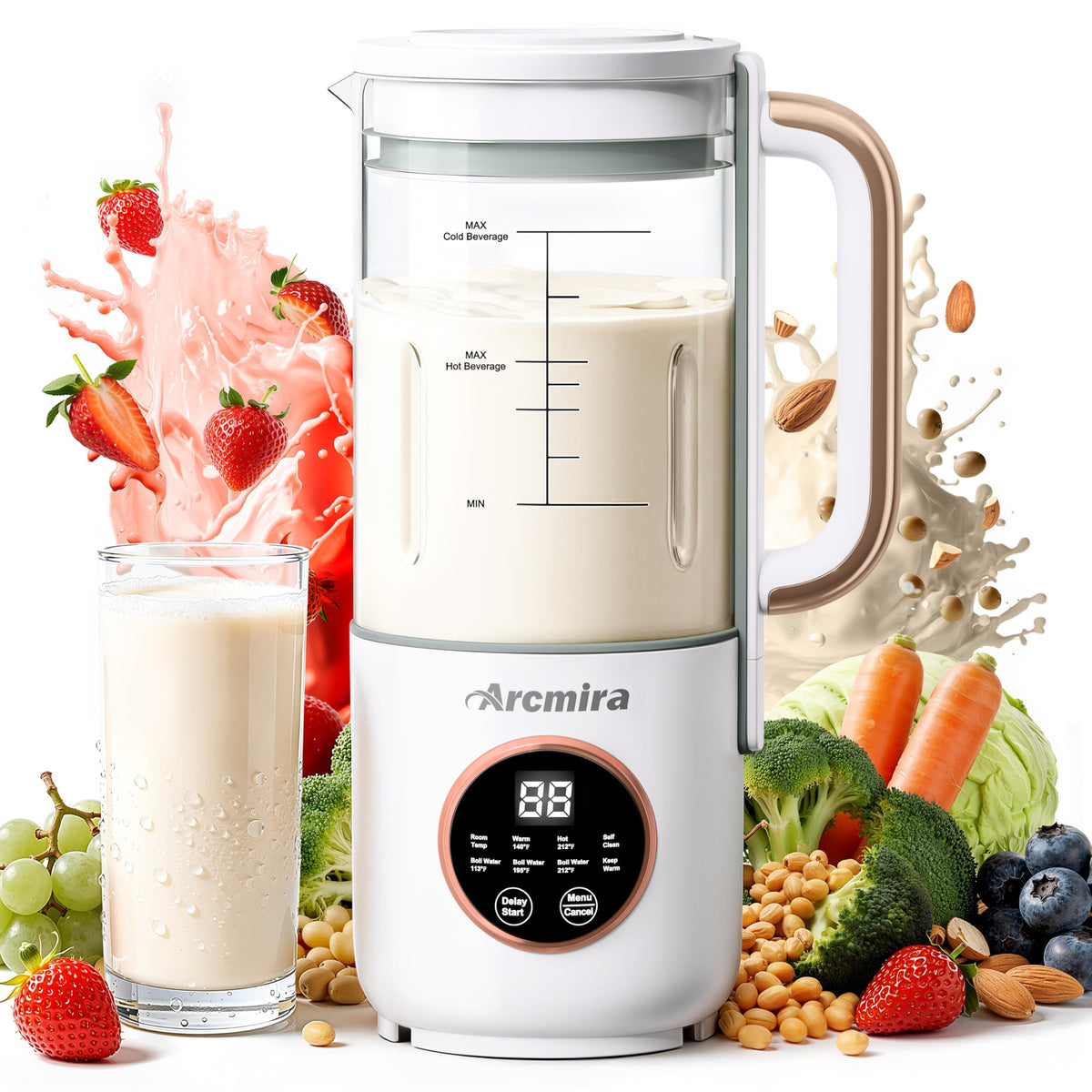 Arcmira 8-in-1 nut milk maker prepares fresh plant-based milks at home