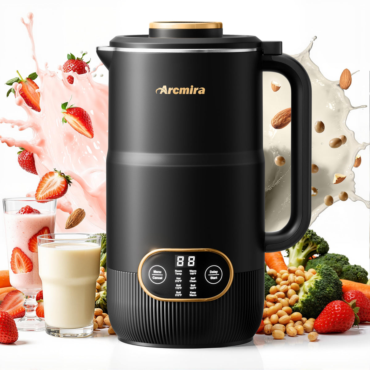 Arcmira 8-in-1 nut milk maker front view for fresh plant milks in minutes.