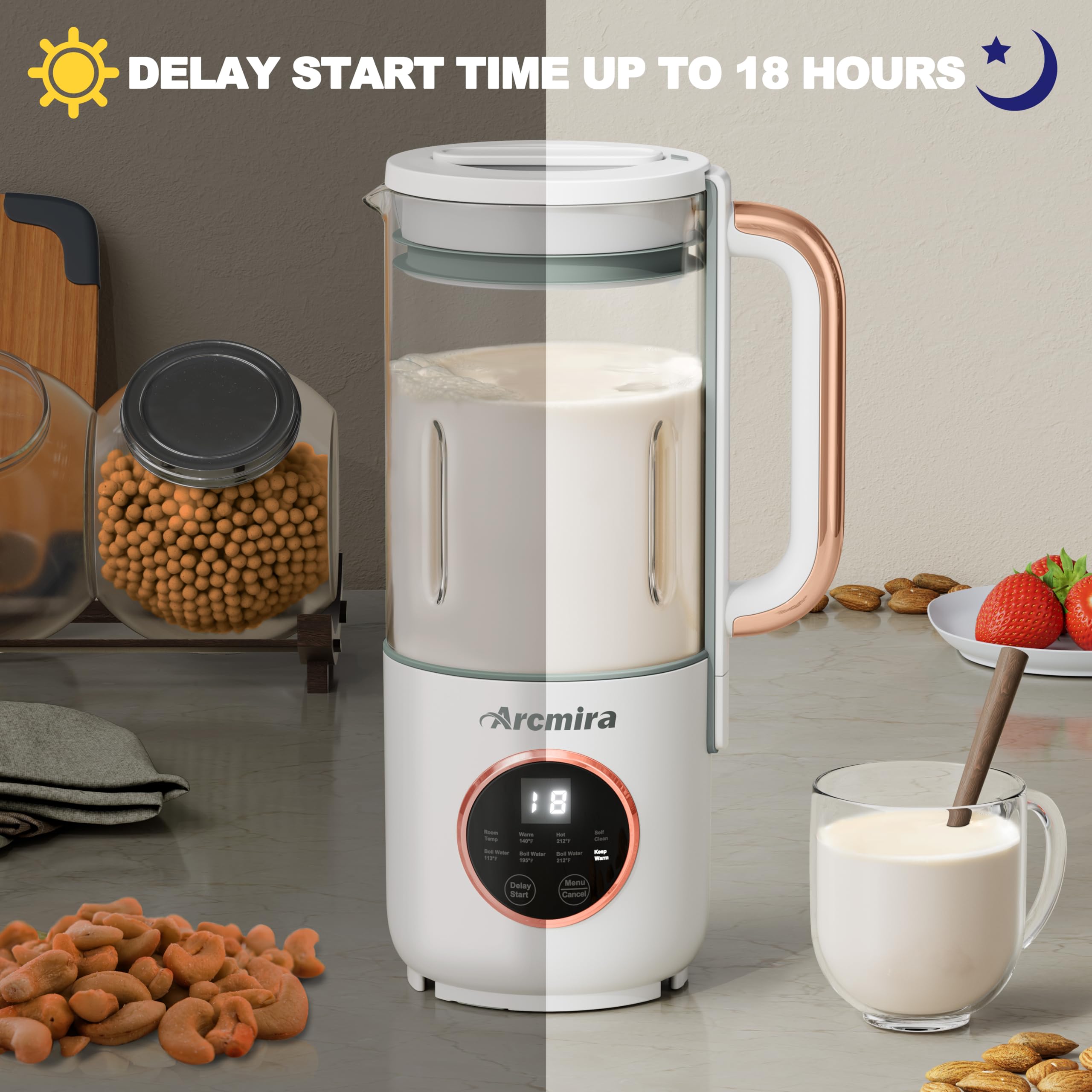 Arcmira self-clean 60-second rinse simplifies cleanup after milk making
