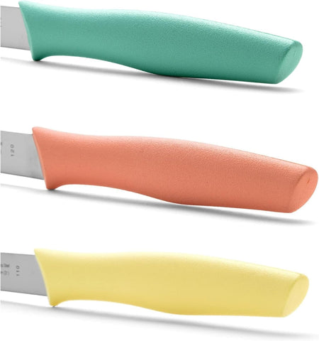 Arcos paring knife blue handle for ergonomic control while trimming.