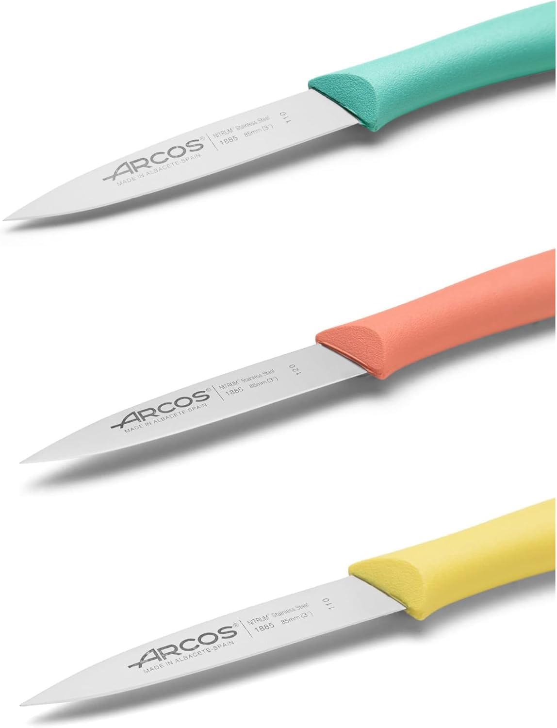 Arcos paring knife yellow handle for improved grip during prep.